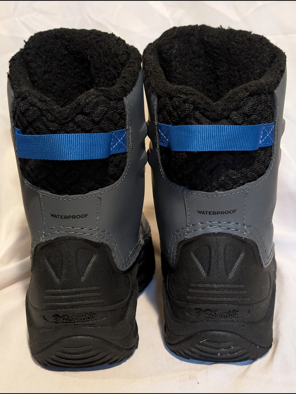 Columbia Kids Gray, Black & Blue Insulated Snow Boots